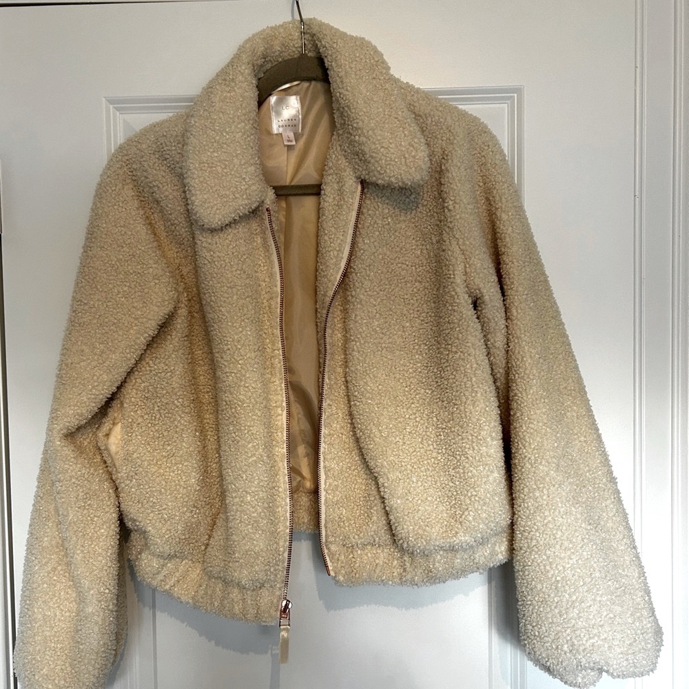 Faux Sherpa Teddy Jacket – Cream/Tan – Size L